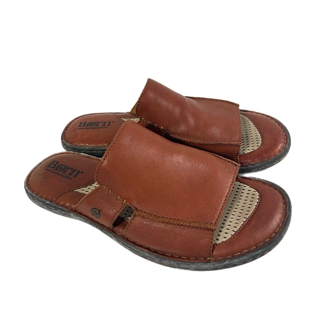 Born Brown Leather Open Toe Men's Slide Sandals Jared SIZE 12